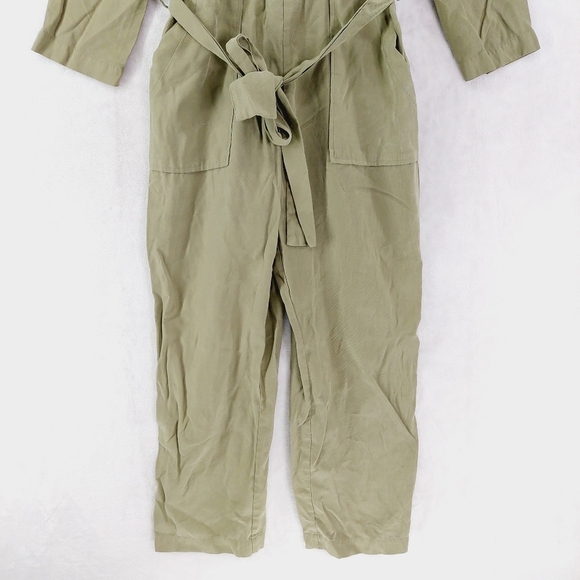 Elizabeth and James Olive Green V Neck Waist Tie Long Sleeve Jumpsuit P3016 - Picture 5 of 9